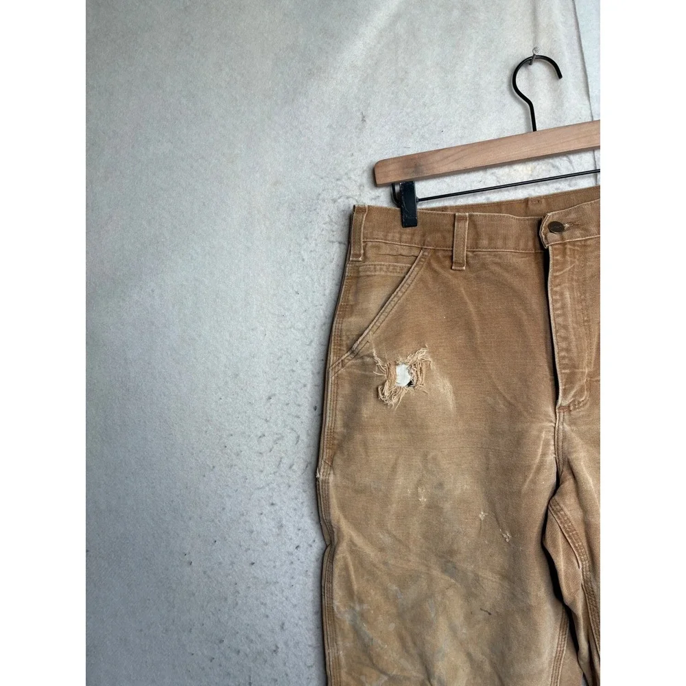 Carhartt B11-BRN Brown Duck Canvas Dungaree Fit Work Pants 32x36 Distressed